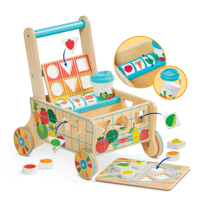 Soft Fabrics Wooden Shape Sorting Grocery Cart