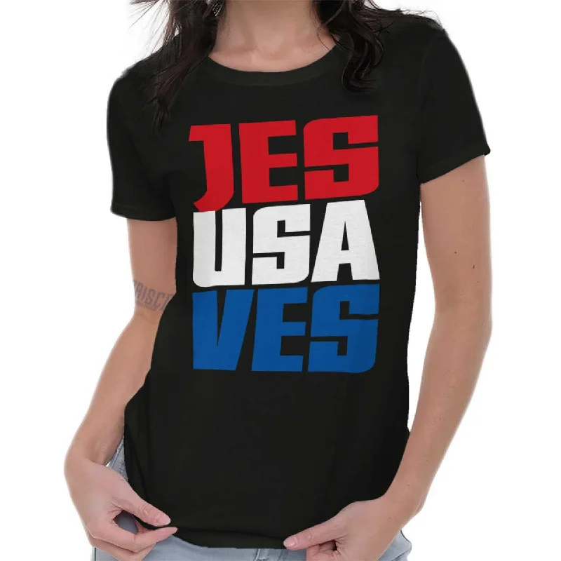 Fashion Selection Jesus Saves USA Ladies T Shirt