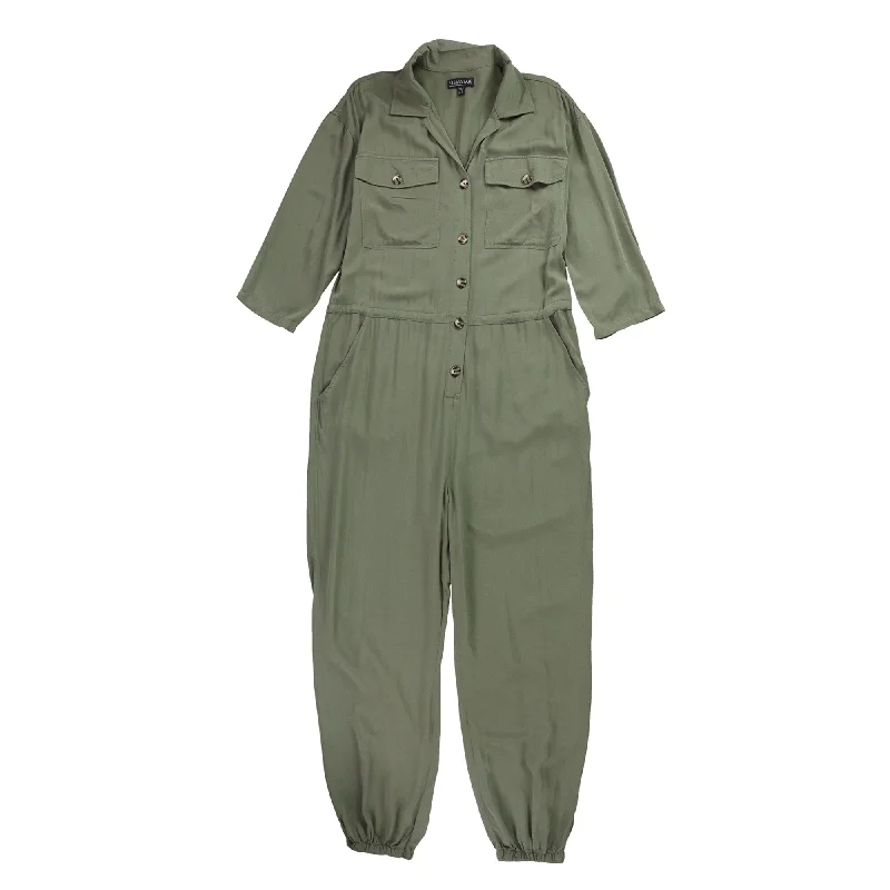 Retro Design P.J. Salvage Womens Solid Jumpsuit, Green, Medium