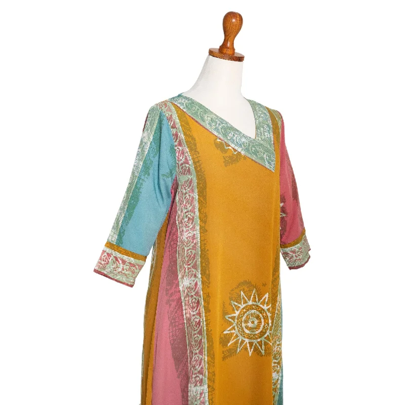 Playful Style Novica Handmade Vintage Amber Batik Batik Rayon Maxi Dress