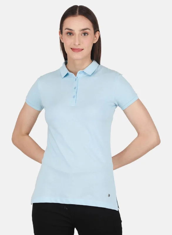 Trendy Items Women Sky Blue Solid T-Shirt
