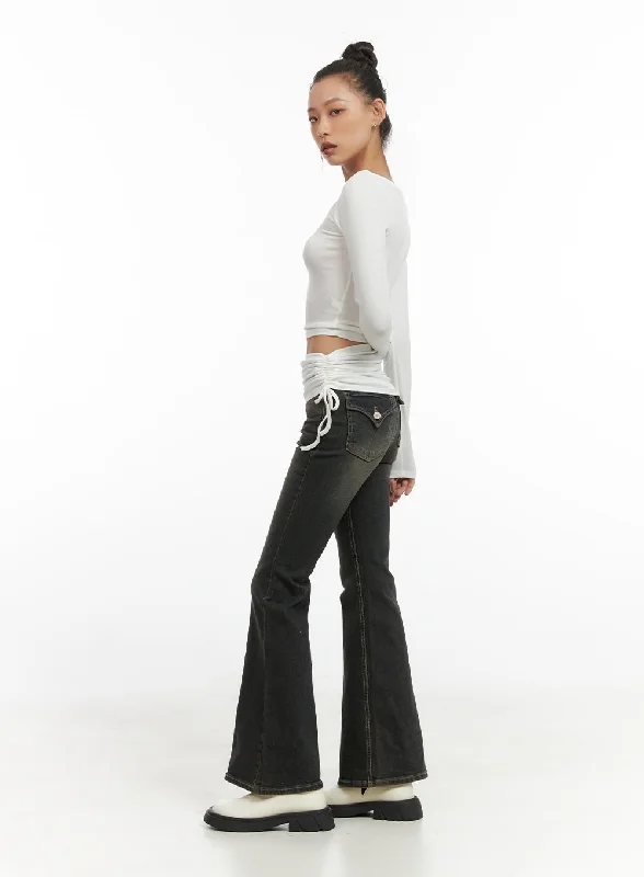 Street Show-off Style Paisley Slim-Fit Bootcut Washed Jeans CO424