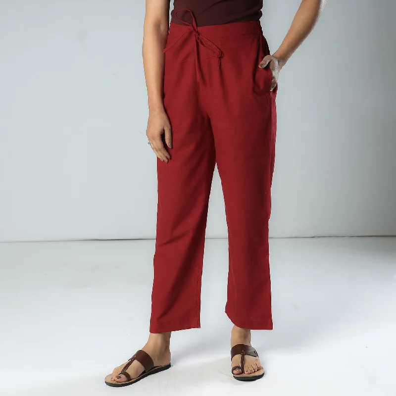 High-quality Styles Maroon - Texture Plain Dyed Cotton Relaxed Fit Pant
