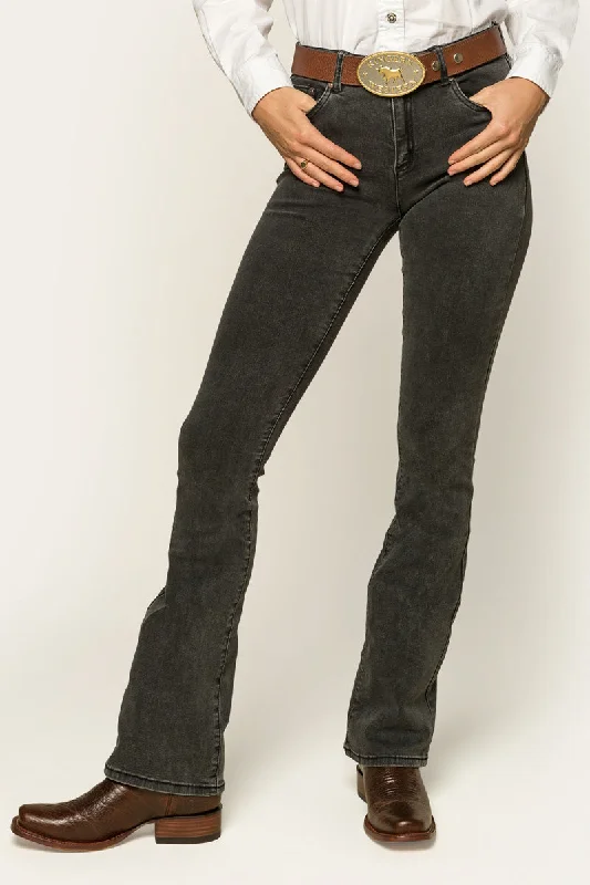 Light Comfort Katherine Cowgirl Womens Mid-Rise Bootleg Jeans - Charcoal
