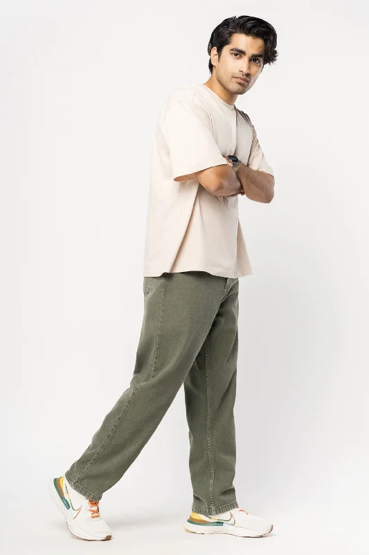 Single-shoulder Neck Design Men’s Olive Carrot Jeans