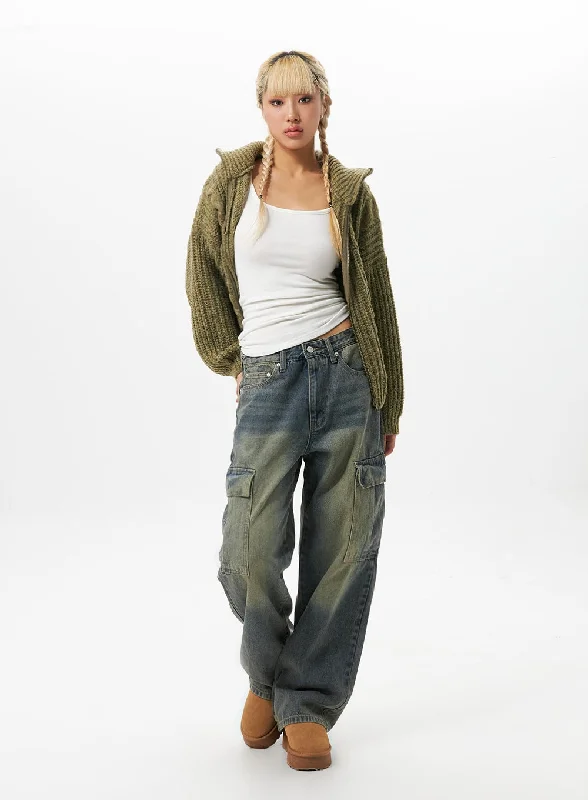 Feminine Charm High-Waisted Cargo Jeans IO324