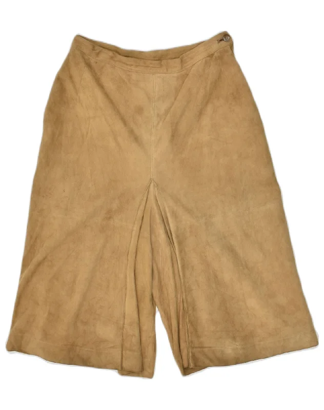 Loose Fit VINTAGE Womens Suede Cullotes Casual Shorts W26 Small Beige