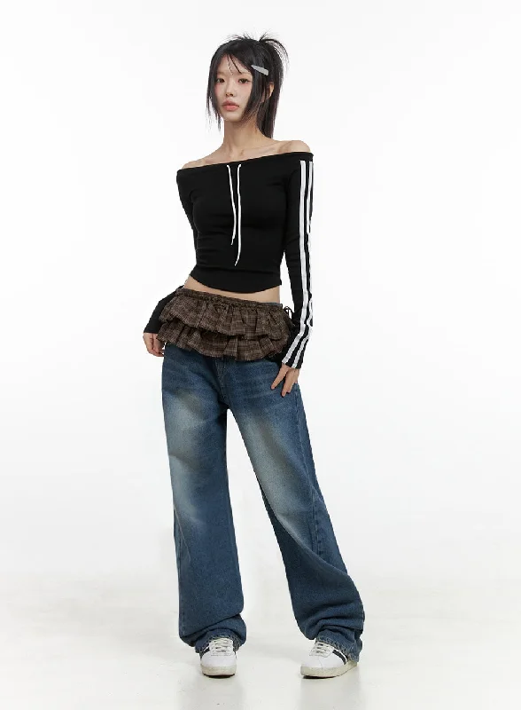 High-end atmosphere Jade Washed Wide-Leg Jeans IO430