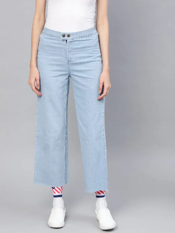 Free And Casual Blue Denim Straight Pants