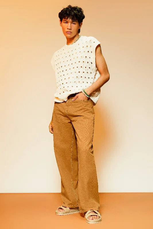 Casual And Casual Bistre Men's Contrast Wide Jeans