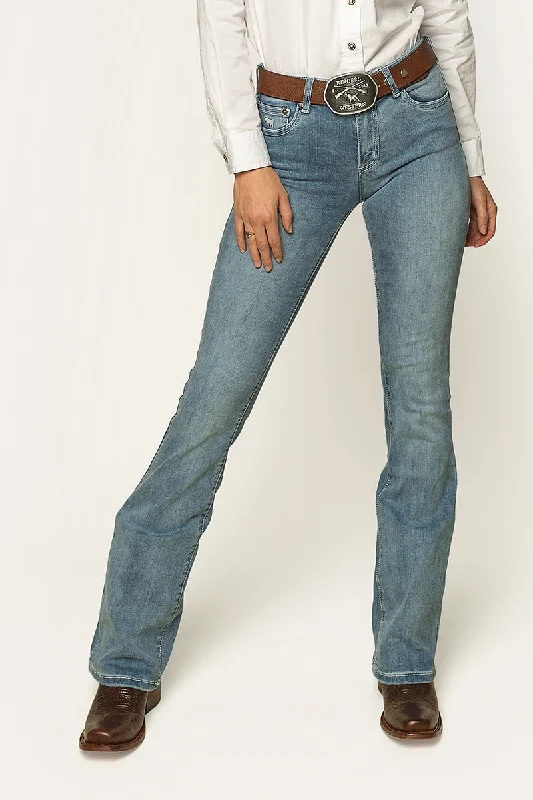 Soft Looks Katherine Cowgirl Womens Mid-Rise Bootleg Jeans - Light Blue