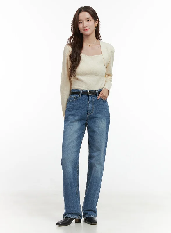 Easygoing Fashion Evelyn Wide-Fit Straight Denim Jeans OO421