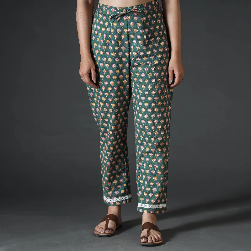 Classic Retro Green - Sanganeri Hand Block Printed Cotton Pant
