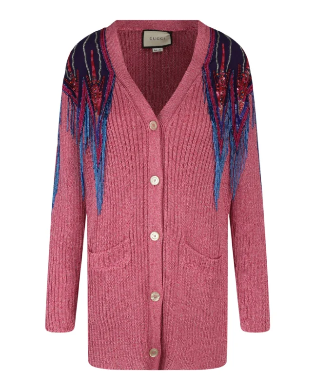 Classic Design Sequin And Fringe Cardigan