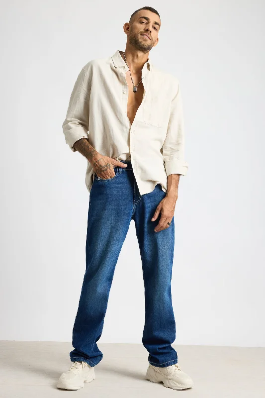 Sports outdoor style Electric Blue Men's Slim Fit Jeans