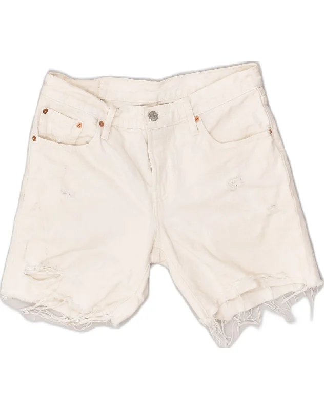 Luxury Customization LEVI'S Womens 501 Distressed Denim Shorts W26 Small White Cotton