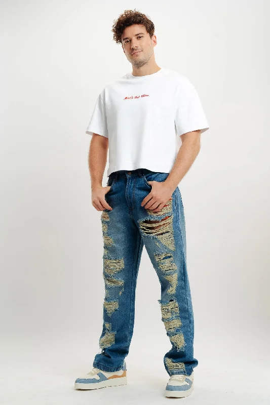 Chic Relaxation Men's Mid Blue Straight Jeans