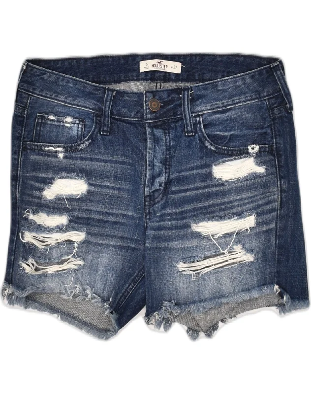 Cozy Shirts HOLLISTER Womens Distressed Denim Shorts W27 Small Blue Cotton