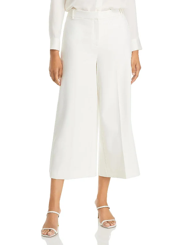 Slightly Flared Design Womens High Rise Solid Wide Leg Pants