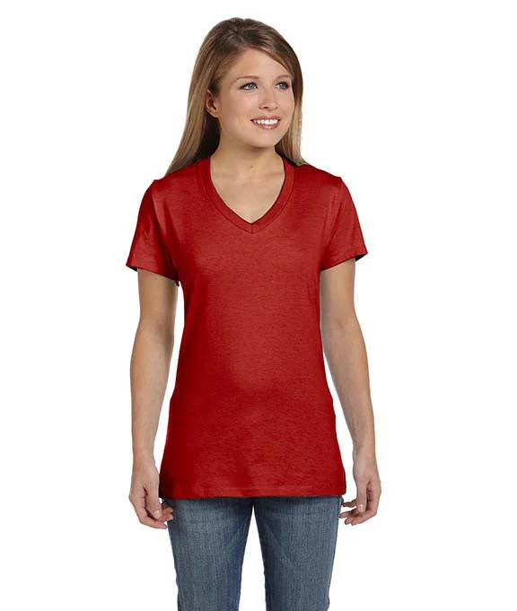 Letter embroidery S04V - Hanes Ladies nano-T® V-Neck T-Shirt | Deep Red