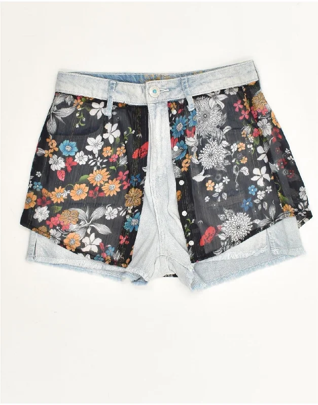 European Plan DESIGUAL Womens Denim Shorts W24 XS  Blue Floral Polyester