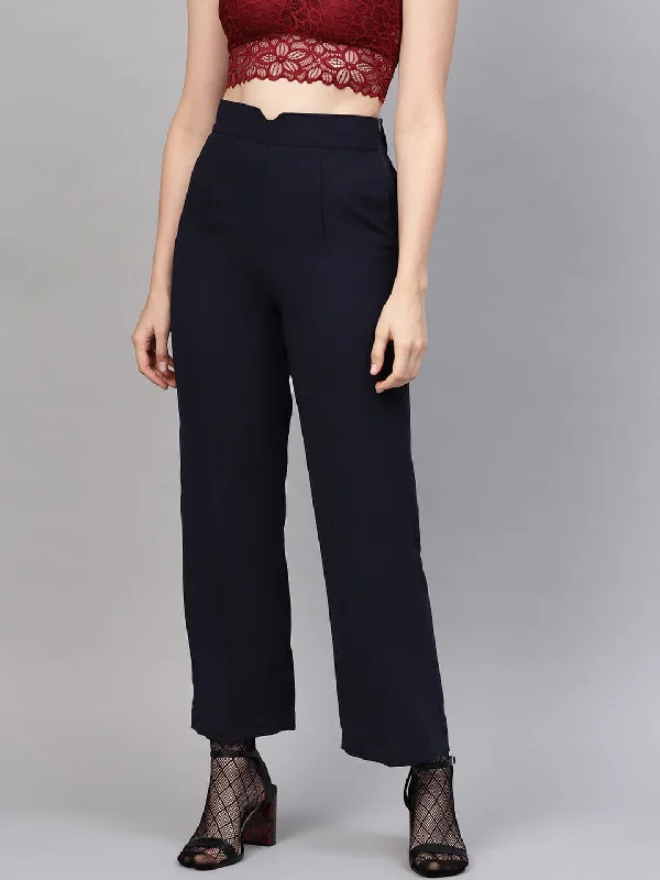 Embroidered Letters Navy Side Zipper Pant