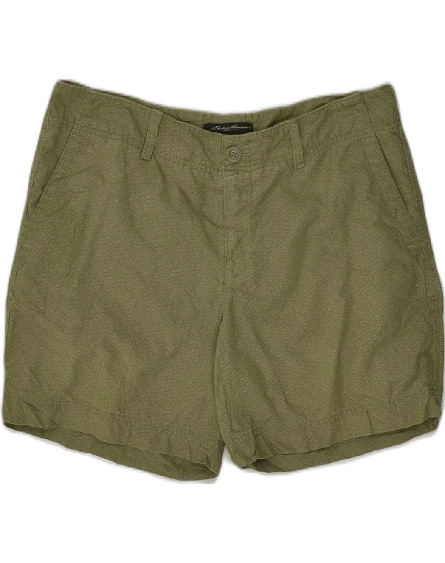 Modernism EDDIE BAUER Womens Casual Shorts US 10 Large W34  Green Geometric Cotton