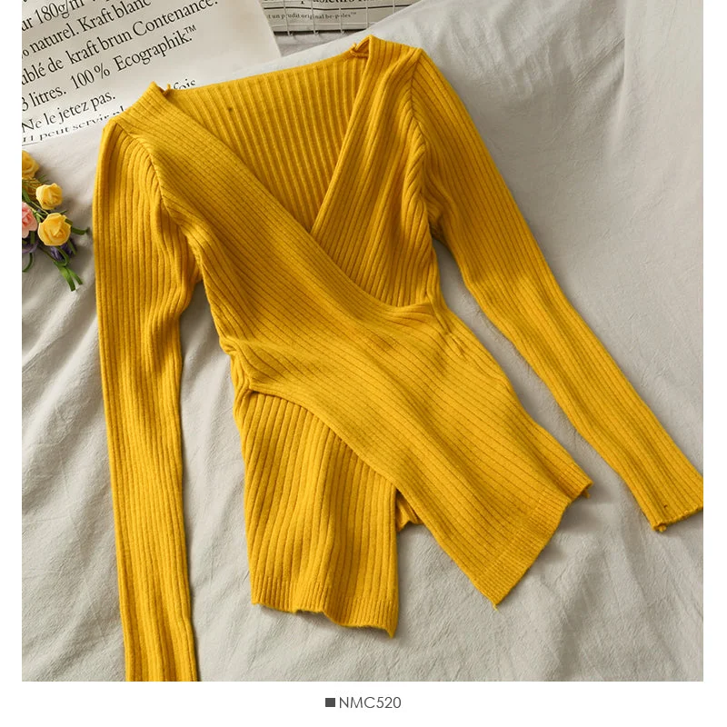 Sweet Breath Korean design, tight and thin, split sweater, female  1895