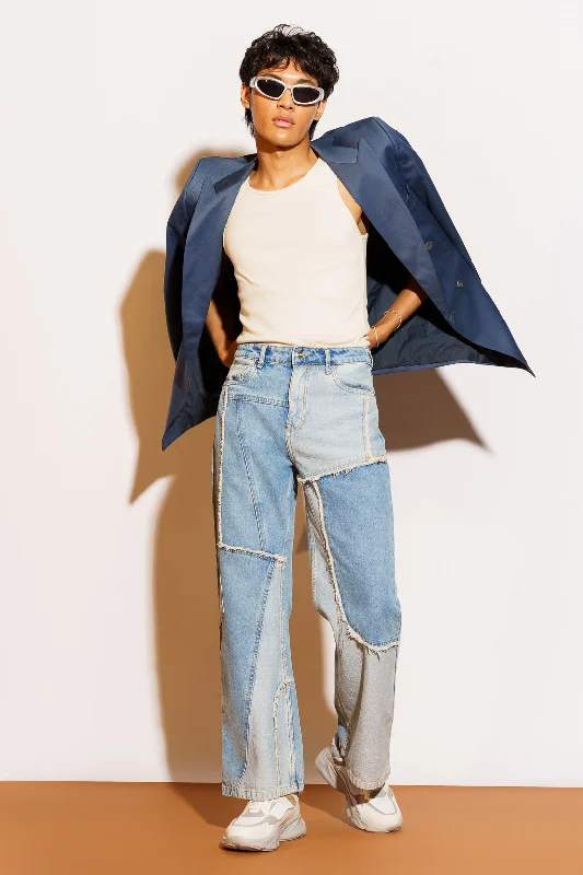 Trendy Traveler Frayed Panel Straight Men's Jeans