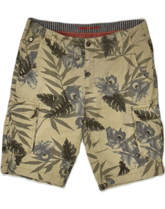 Street Style VINTAGE Womens Cargo Shorts W32 Medium Khaki Floral Cotton Hawaiian