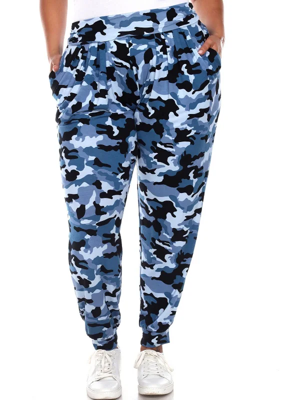 Exquisite Embroidery Plus Womens High Rise Stretch Jogger Pants