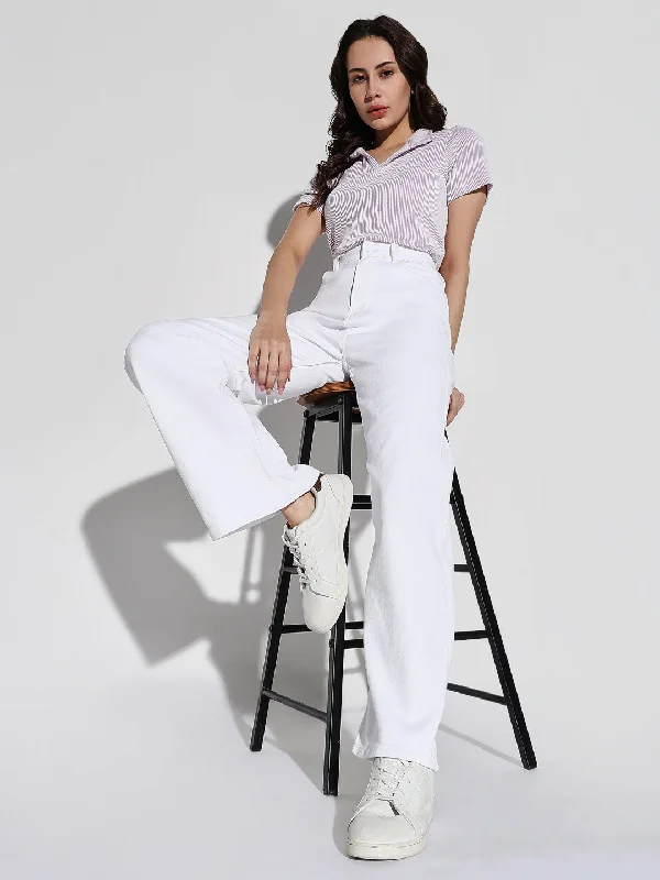 Economic Outlook Women White Wide Leg Jeans