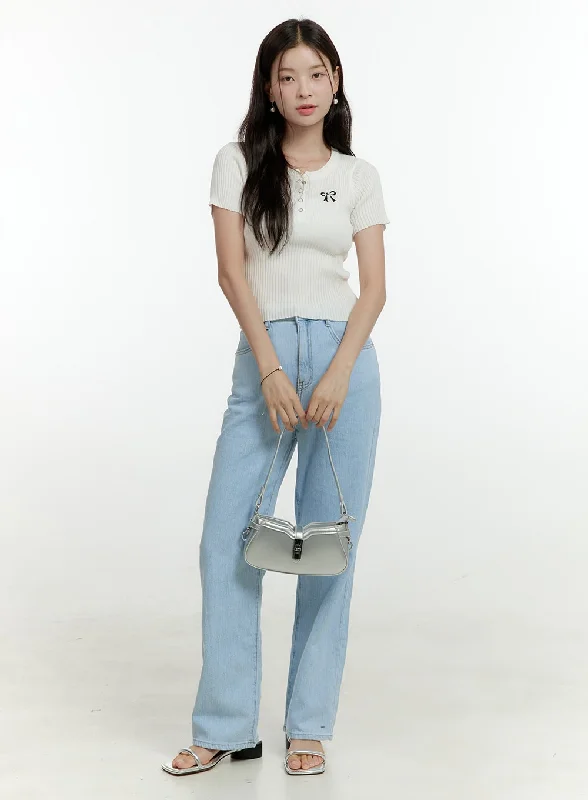 Knitted Design Mia Wide Washed Straight Jeans OL430