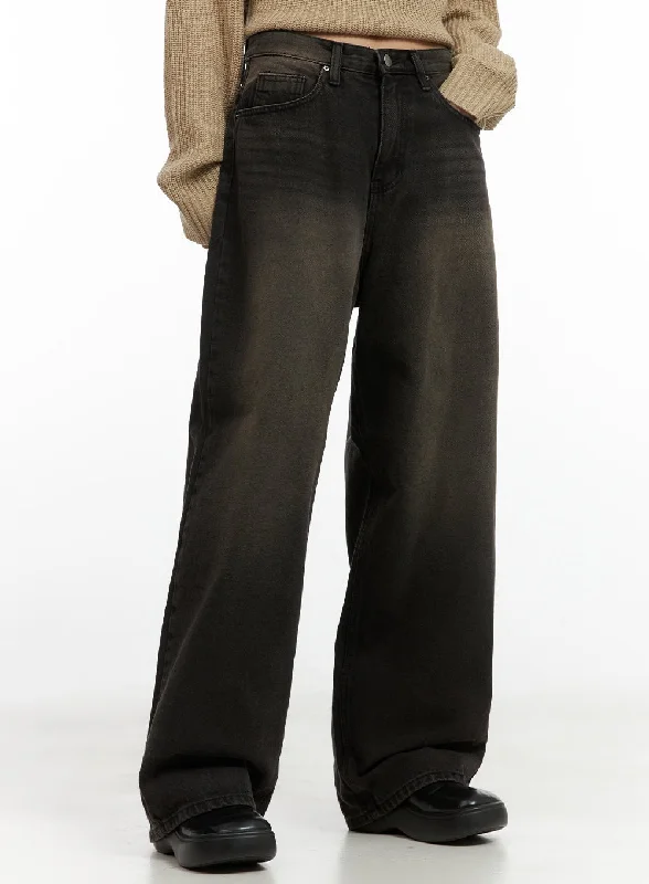 Casual And Versatile Mabel Buckle Washed Wide-Leg Jeans CO424