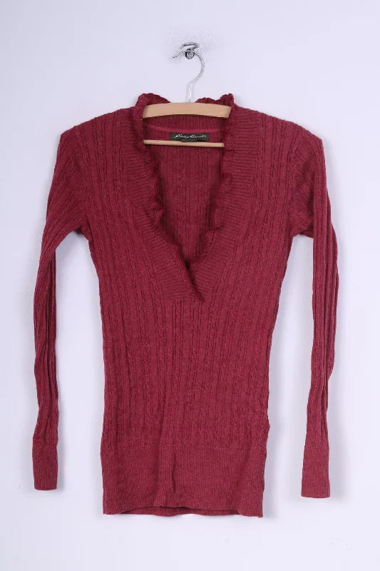 Trendy and versatile Eddie Bauer Womens XS Jumper V Neck Sweater Maroon Cotton Nylon Knit