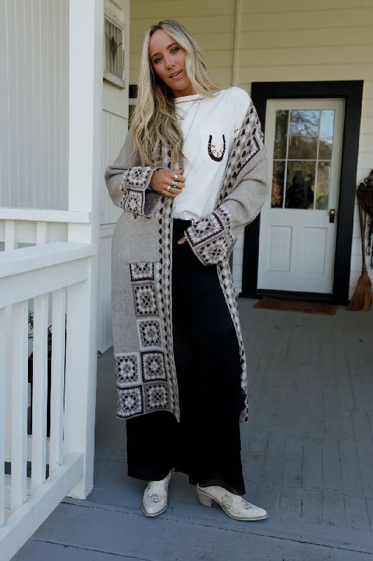 Fashionable Items Heartfelt Patterned Cardigan - Taupe