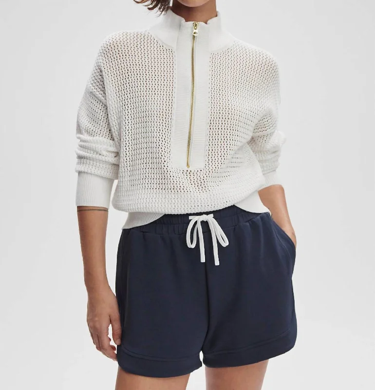 Retro Design Aurora Half-Zip Knit Sweater In White