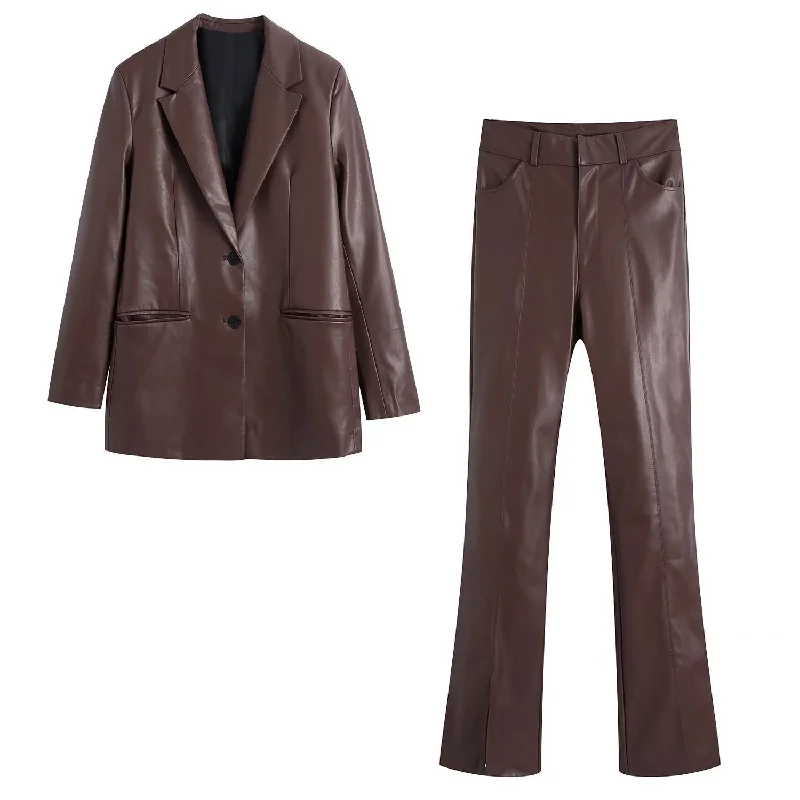 Must-have For Autumn And Winter Women's European And American Style PU Leather And Leather Pants Suit Must-have For Autumn And Winter Women's European And American Style PU Leather And Leather Pants Suit