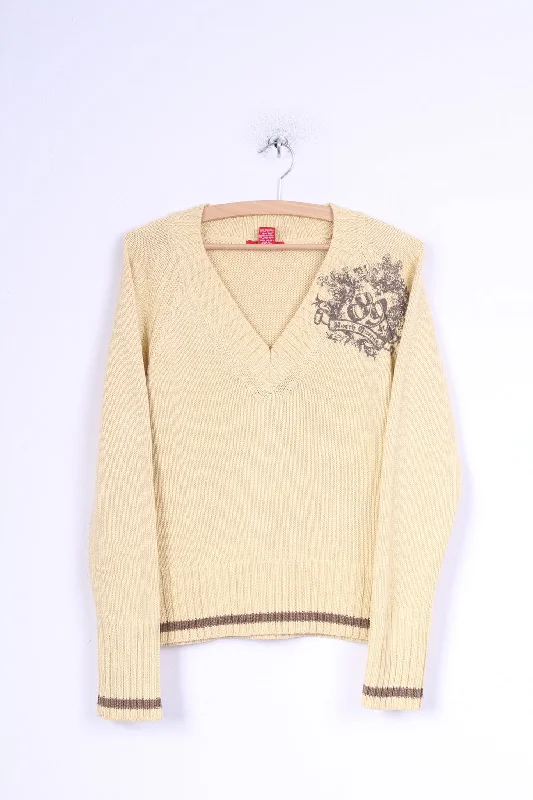 Elegant Style Kenvelo Womens M Jumper Yellow Acrylic V Neck Simply Sweater