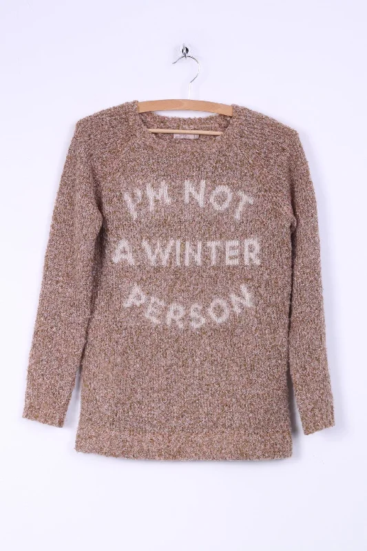 Beautiful Romance Bershka Womens S Jumper Brown Stretch Multi Color Knitted Graphic Sweater