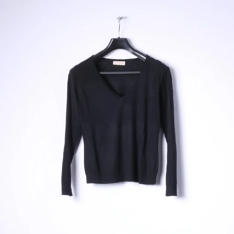 Cozy Vibes Rossopuro Womens S Jumper Black Classic V Neck Soft Sweater Light Top