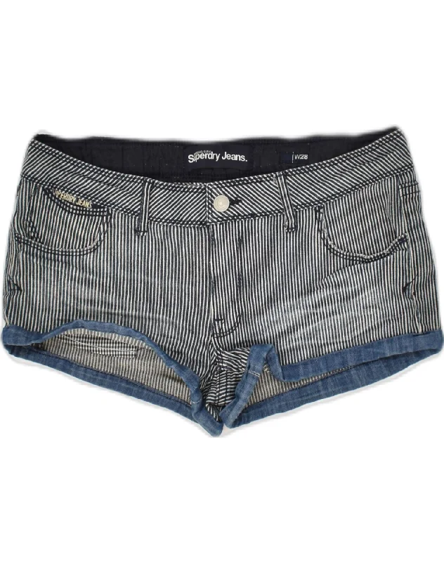 Sports High Waist Style SUPERDRY Womens Hot Pants W28 Medium  Blue Striped Cotton
