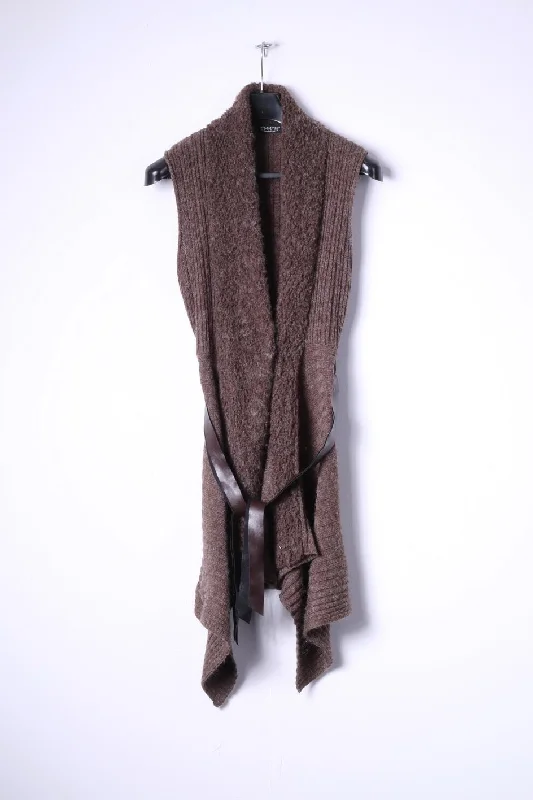 Effortless Elegance FLOYD by Smith Womens XL (M) Sweater Belted Brown Long Open Front Sleeveless Italy Effortless Elegance FLOYD by Smith Womens XL (M) Sweater Belted Brown Long Open Front Sleeveless Italy