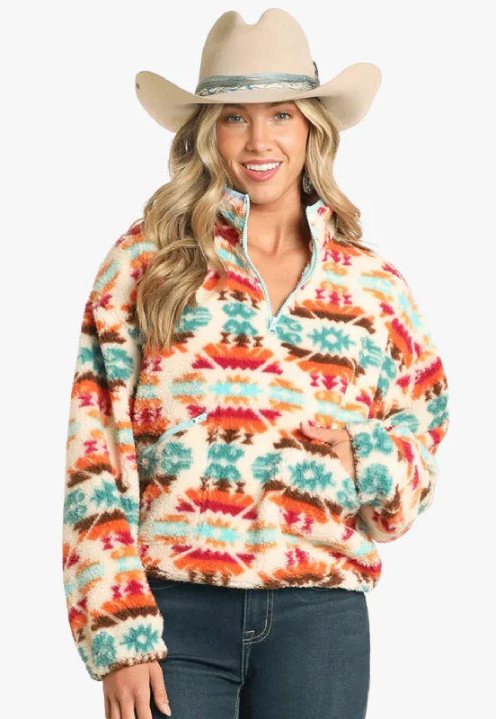 Soft Clothing Rock and Roll Womens Aztec Print Sherpa Pullover