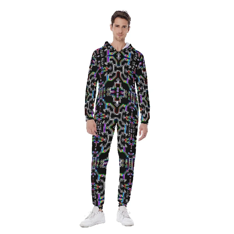 Romantic And Sweet Prismatic Grid Men's Hooded Jumpsuit / Bodysuit / Onesie