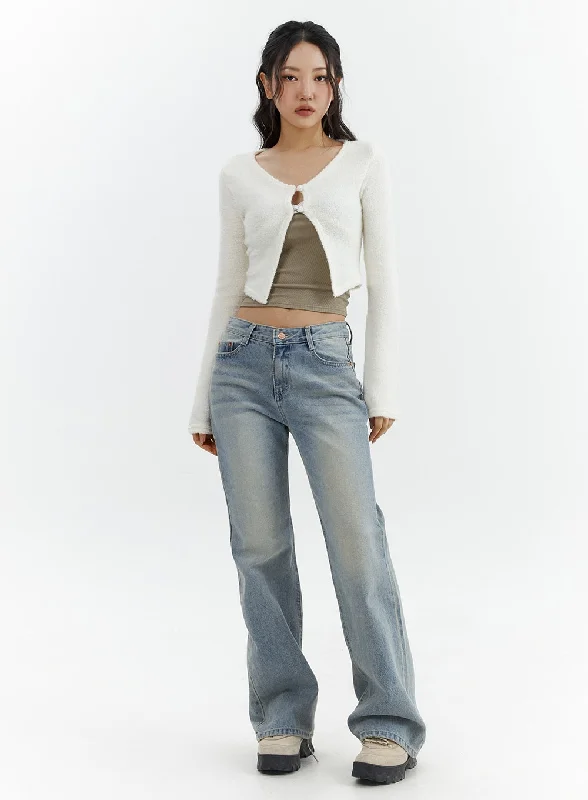 Bottom And Versatile Low Waist Cargo Flare Jeans CJ423