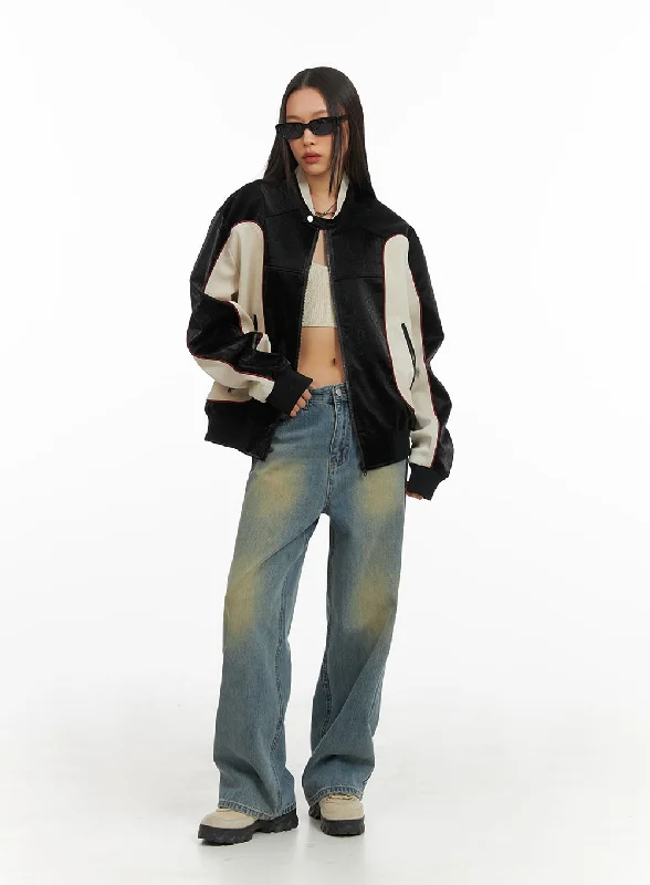 European And American Style Washed Denim Wide Leg Jeans IA417