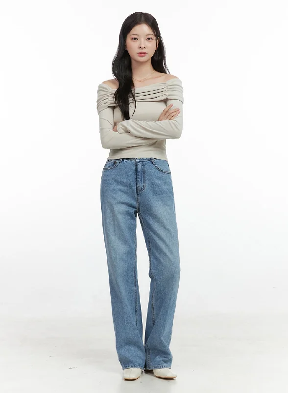 Retro Design Rhea Washed Cotton Straight Jeans OS423