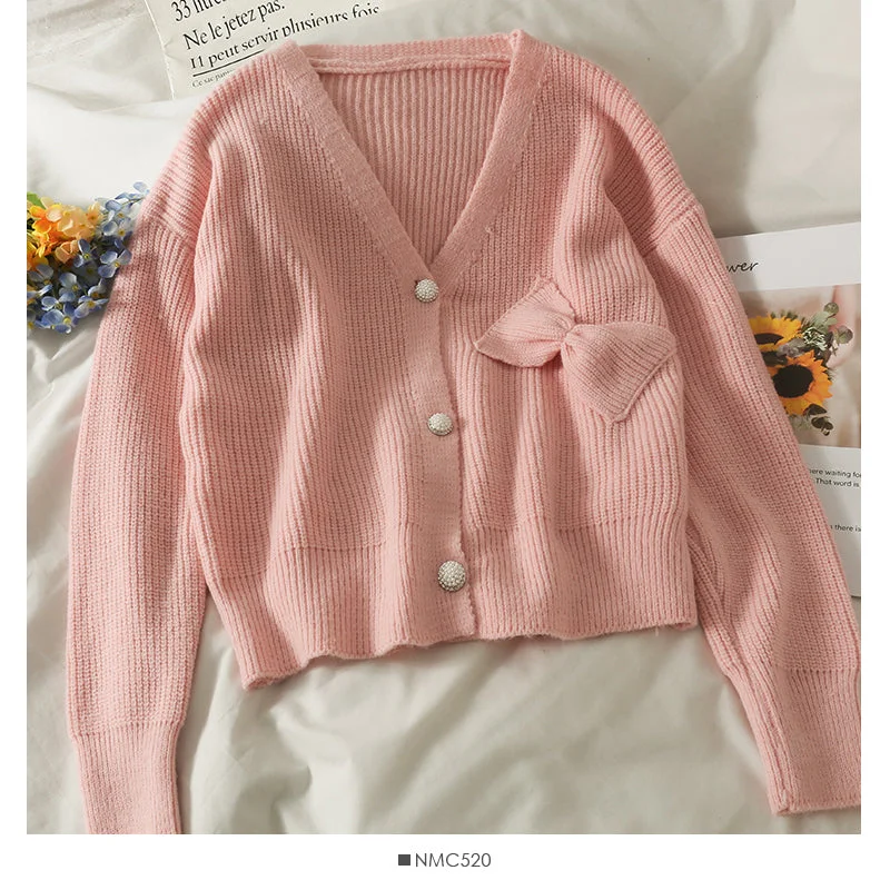 Fresh And Fashionable New sweet bow decorative thin sweater  1901