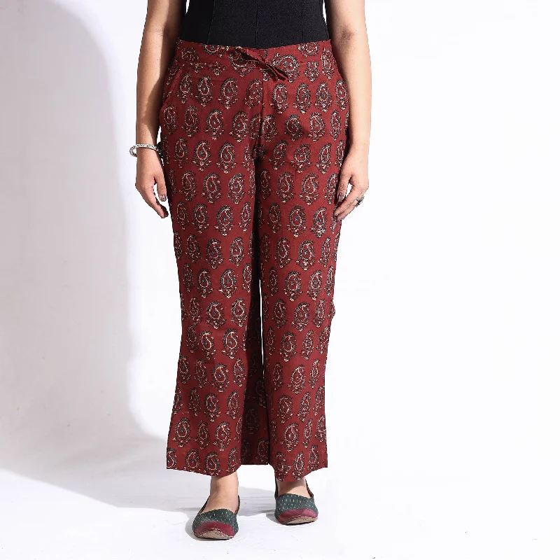 Exclusive Customization Maroon - Ajrakh Block Printed Cotton Farsi Pant